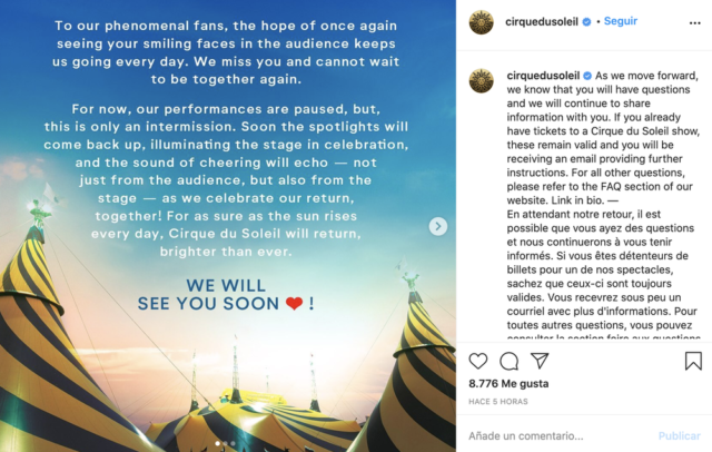 Imagen: Cirque Du Soleil vía Instagram